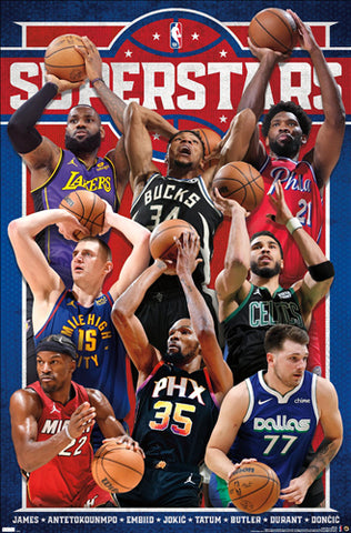NBA Superstars 2023-24 Poster (8 Basketball Greats In Action) - Costacos Sports Inc.