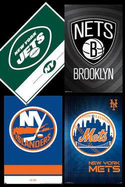 COMBO: New York-Brooklyn-Queens Sports 4-Poster Combo Set (Mets, Jets, Nets, Islanders)