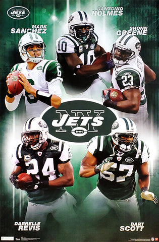 New York Jets "Super Five" NFL Action Poster (Sanchez, Greene, Revis, Scott, Holmes) - Costacos Sports 2011