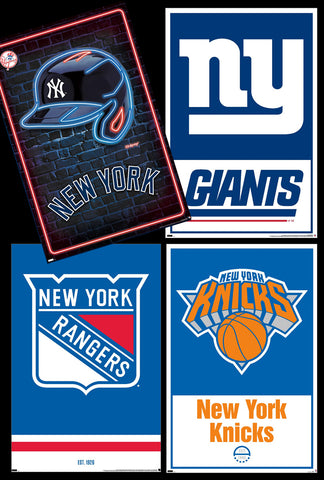 COMBO: New York, NY Sports 4-Poster Combo Set (Yankees, Giants, Rangers, Knicks)