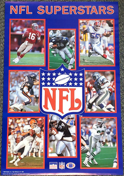 NFL SUPERSTARS 1989 22x34 POSTER Joe Montana, Bo Jackson, Kosar, Warner, White +
