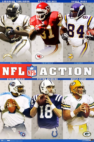 NFL Superstars "NFL Action" Poster (Tomlinson, Moss, Holmes, McNair, Manning, Favre) - Costacos 2004