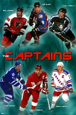 NHL Hockey "The Captains" Superstars Poster (Yzerman, Sakic, Leetch, Lindros, Kariya, Sundin) - Costacos 1998
