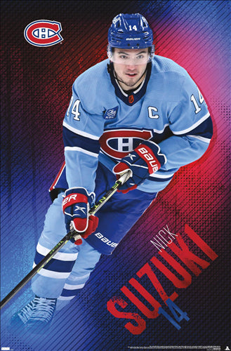 Nick Suzuki "The Captain" Montreal Canadiens NHL Action Poster - Costacos Sports