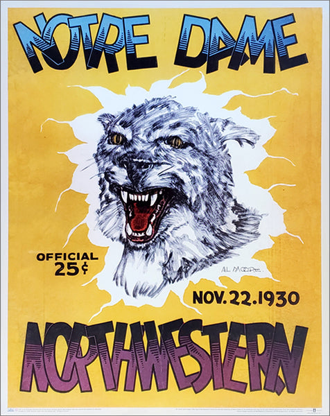 Northwestern Wildcats vs. Notre Dame Football 1930 Vintage Program Cover 22x28 Poster Reproduction - Asgard Press