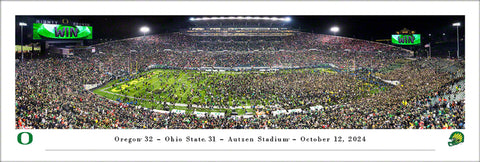 Oregon Ducks Football "Storm the Field" (10/12/2024) Autzen Stadium Game Night Panoramic Poster Print - Blakeway