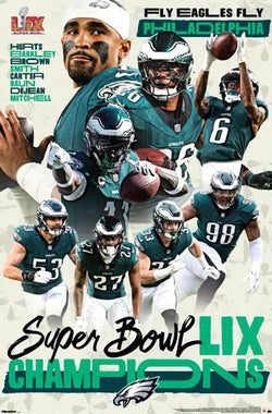 *SHIPS 2/19* Philadelphia Eagles Super Bowl LIX (2025) CHAMPIONS 8-Player Commemorative Poster - Costacos Sports