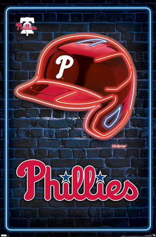 Philadelphia Phillies Official MLB Baseball Logo Helmet Wordmark Team Poster - Costacos Sports