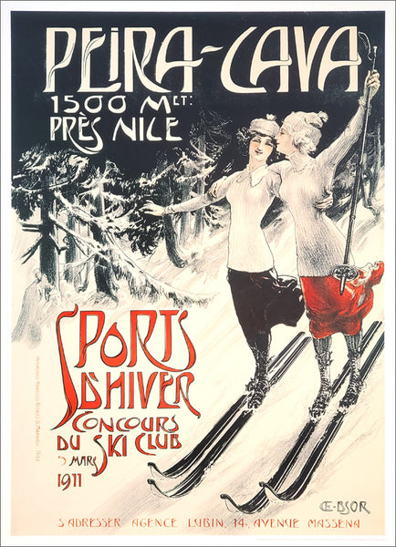 Skiing at Peira-Cava, Nice, France c.1911 Vintage 20x28 Poster Reproduction- Beekley Collection