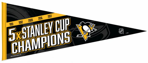 Pittsburgh Penguins Hockey 5-Time NHL Stanley Cup Champions 12x30 Felt Pennant - Rico Inc.