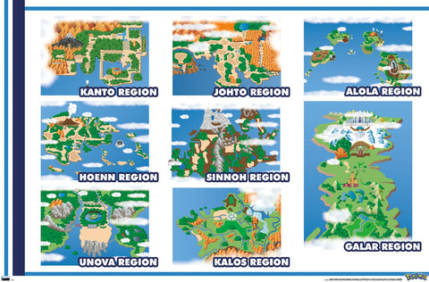 Pokemon 8 Regions Maps Wall Chart Poster - Trends International