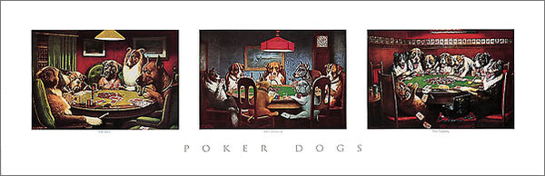 Dogs Playing Poker by C.M. Coolidge Triptych Premium Poster Print - Haddad's Fine Art