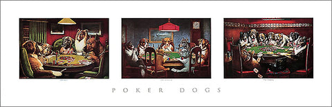 Dogs Playing Poker by C.M. Coolidge Triptych Premium Poster Print - Haddad's Fine Art