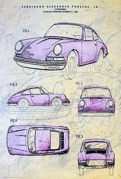 Porsche 911 (1964) Automobile Prototype Patent Art Car Poster - ISI Posters