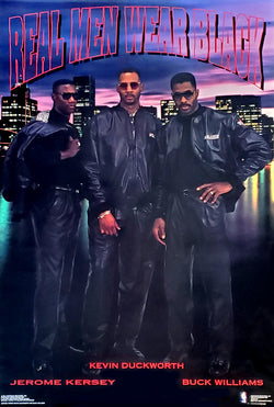 Portland Trail Blazers "Real Men Wear Black" (Buck Williams, Jerome Kersey, Kevin Duckworth) 1991 NBA Poster - Costacos Final Stock Collection