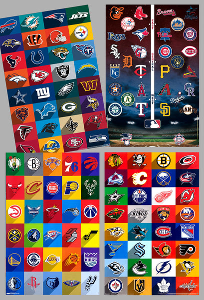 Combo: The Pro Sports Universe (NFL, MLB, NHL, NBA Logos) All Team Logos 4-Poster Set - Costacos Sports