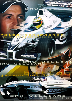 Ralph Schumacher and Jenson Button BMW Williams Formula 1 2000 Racing Action Poster - UK