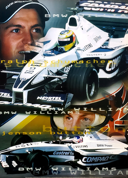Ralph Schumacher and Jenson Button BMW Williams Formula 1 2000 Racing Action Poster - UK