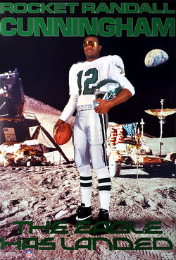 Randall Cunningham "The Eagle Has Landed" Philadelphia Eagles Vintage Original 1990 NFL Theme Poster - Costacos Final Stock Collection