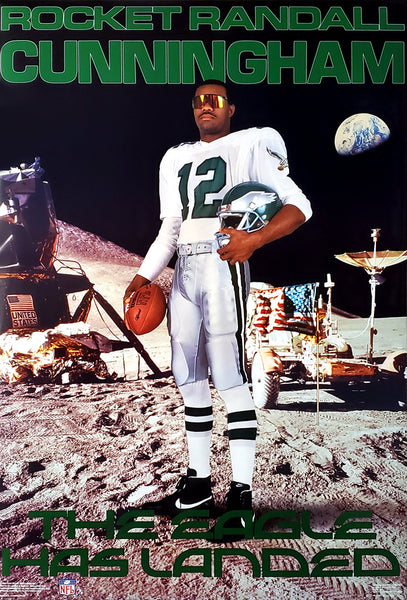 Randall Cunningham "The Eagle Has Landed" Philadelphia Eagles Vintage Original 1990 NFL Theme Poster - Costacos Final Stock Collection