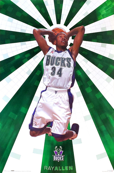 Ray Allen "Shine" Milwaukee Bucks NBA Action Poster - Costacos 2002