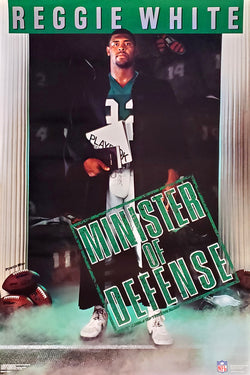 Reggie White "Minister of Defense" Philadelphia Eagles Vintage Original 1988 NFL Theme Poster - Costacos Final Stock Collection