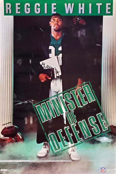 Reggie White "Minister of Defense" Philadelphia Eagles Vintage Original 1988 NFL Theme Poster - Costacos Final Stock Collection