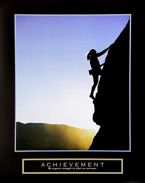 Women's Rock Climbing "Achievement" Motivational Poster - Front Line