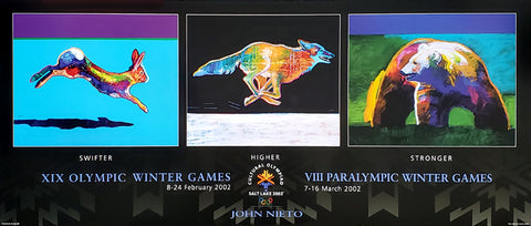 Salt Lake City 2002 Winter Olympic Games "Swifter Higher Stronger" Vintage Original Poster - Fine Art Ltd.