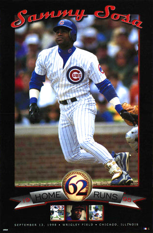 Sammy Sosa "62" Chicago Cubs Home Run Commemorative Poster - Costacos 1998