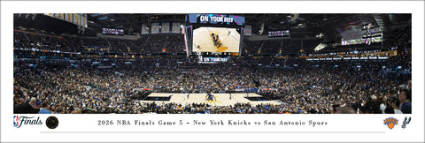 New York Knicks vs. San Antonio Spurs 2026 NBA Finals Game 5 at Frost Bank Center Panoramic Poster Print - Blakeway Worldwide