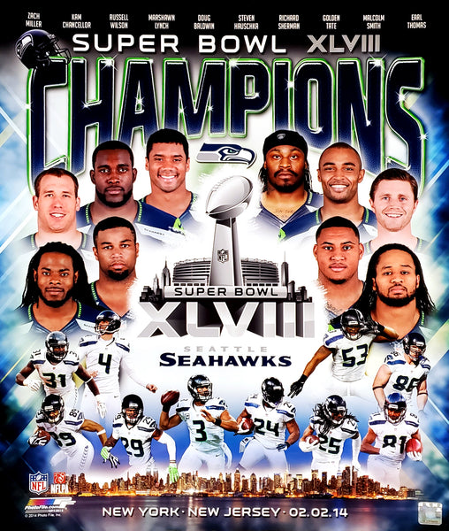 Seattle Seahawks Super Bowl XLVIII Champions 10-Player Commemorative Premium Poster Print - Photofile Inc.