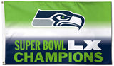 Seattle Seahawks Super Bowl LX (2026) Champions Official NFL Football Deluxe-Edition 3'x5' Flag - Wincraft