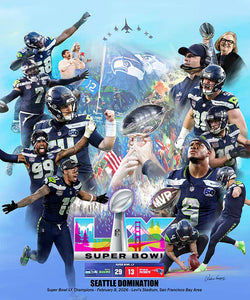 *SHIPS 3/6* Seattle Seahawks Super Bowl LX (2026) "Domination" Premium Art Collage 20x24 Poster - Wishum Gregory