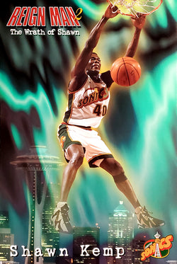 Shawn Kemp "Reign Man 2: The Wrath of Shawn" Seattle Supersonics 1995 NBA Basketball Theme Action Poster - Costacos Final Stock Collection