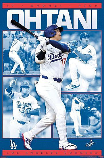 Shohei Ohtani "Pitcher-Slugger" Los Angeles Dodgers MLB Baseball Action Poster - Trends 2026