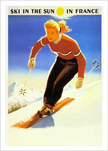 Classic Skiing "Ski in the Sun in France" c.1950 Vintage Poster Reprint - Editions Clouets