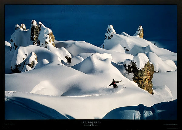 Skiing "Les Dolines" French Alps Ski Wonderland Premium Poster Print - Pecheur d'Images