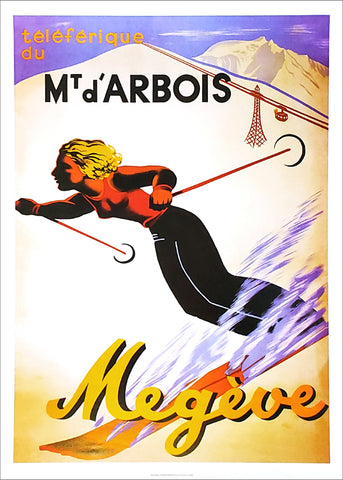 Classic Skiing "Mont d'Arbois, Megeve" (1950s) Vintage Poster Reproduction - Editions Clouet