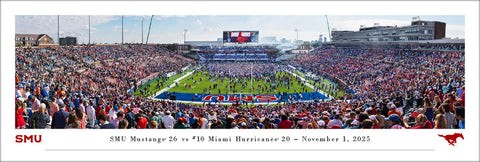 SMU Mustangs Football "Storm the Field" Gerald Ford Stadium Gameday Panoramic Poster Print - Blakeway 2025