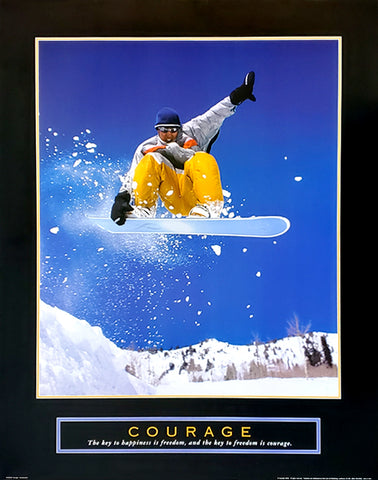 Snowboarding "Courage" (Front Heel Grab) Inspirational Motivational Poster - Front Line Art Publishing