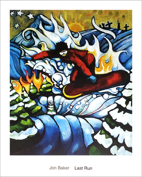 Snowboarding "Last Run" by Jon Baker Poster Print - Surfing Artists Int'l