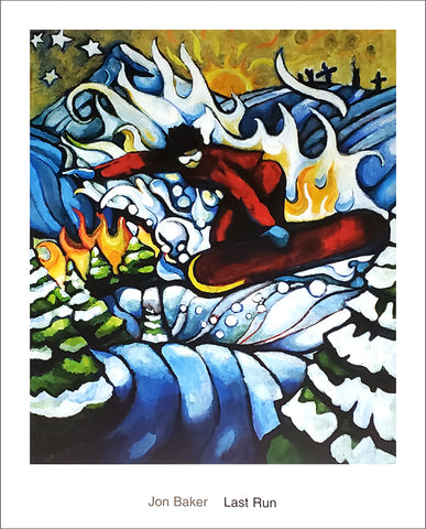 Snowboarding "Last Run" by Jon Baker Poster Print - Surfing Artists Int'l