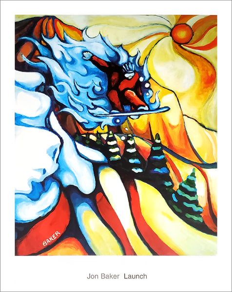 Snowboarding "Launch" by artist Jon Baker Poster Print - Surfing Artists Int'l.2005