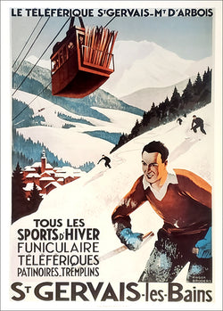 Vintage Skiing "St Gervais-les-Bains" c.1932 Poster Reproduction - Editions Clouets