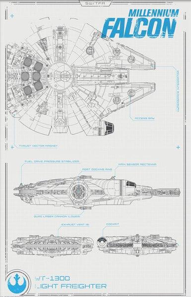 Star Wars Millennium Falcon YT-1300F Light Freighter Feature Sheet 24x36 Poster (Ep. 7 - 2015)