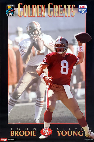 Steve Young and John Brodie "Golden Greats" San Francisco 49ers 1994 NFL Action Poster - Costacos Final Stock Collection