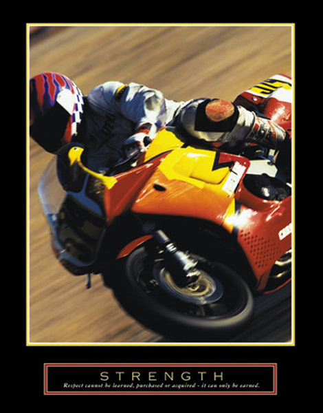 Motorcycle Racing "Strength" Motivational Poster - Front Line
