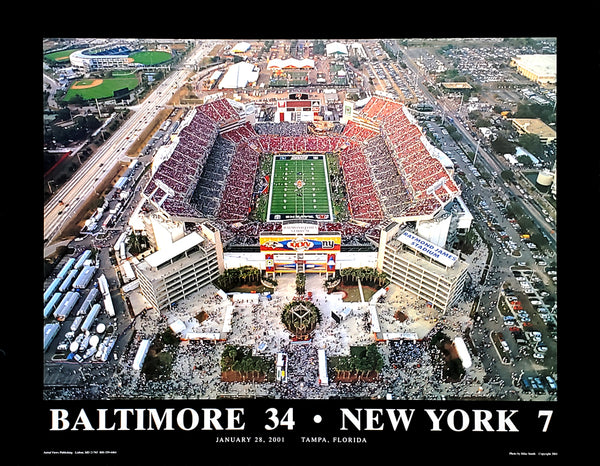 Super Bowl XXXV (2001) Baltimore Ravens 34, New York Giants 7 at Raymond James Stadium in Tampa 22x28 Poster - Aerial Views