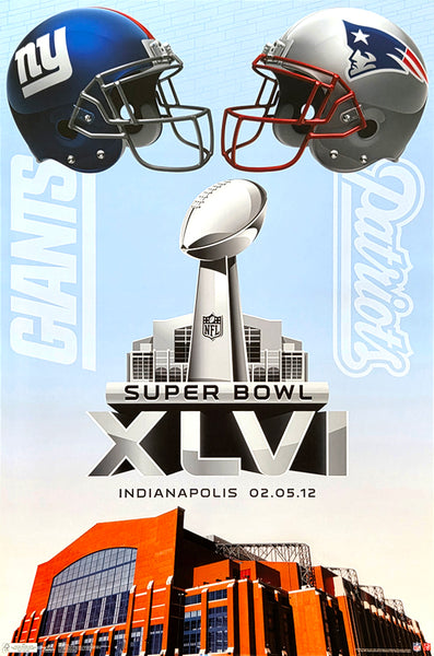 Super Bowl XLVI "Dueling Helmets" (New York Giants vs. New England Patriots) Commemorative Poster - Costacos 2012